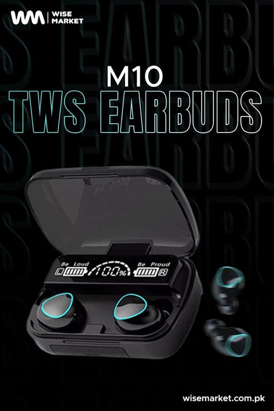 M10 TWS Wireless Earbuds – HD Sound | Power Bank Charging Case | LED Display